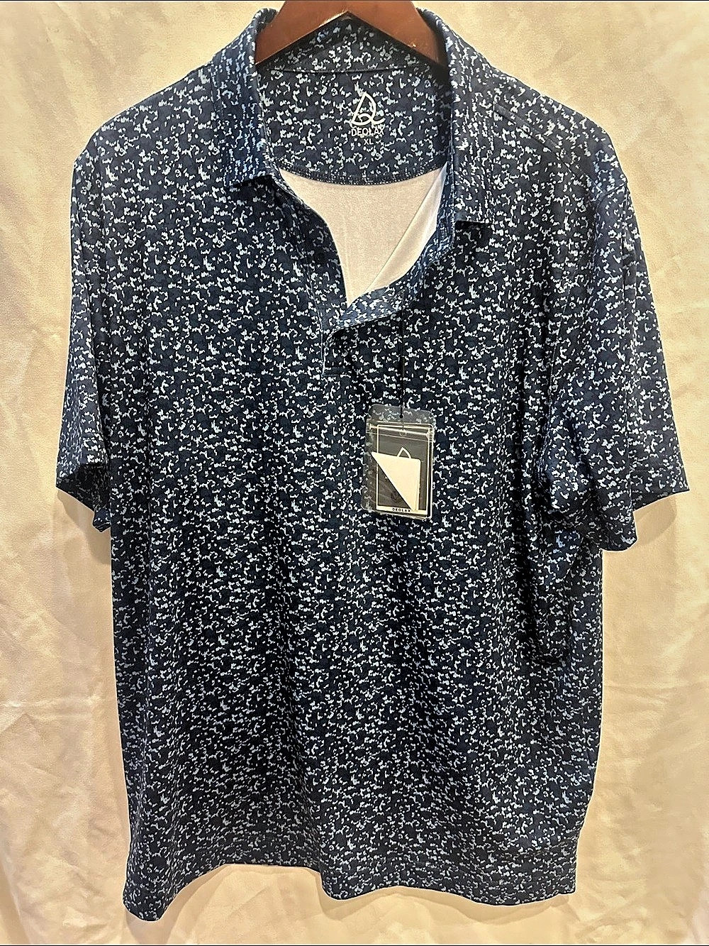 Deolax Kinetic Art Paint Splatter Polo Men's Abstract Blue & White XL